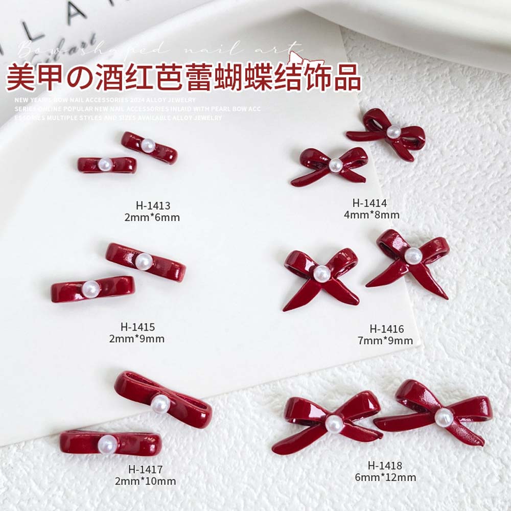 Nail Art Red Cherry - 10 adet yeni yıl yay tırnak