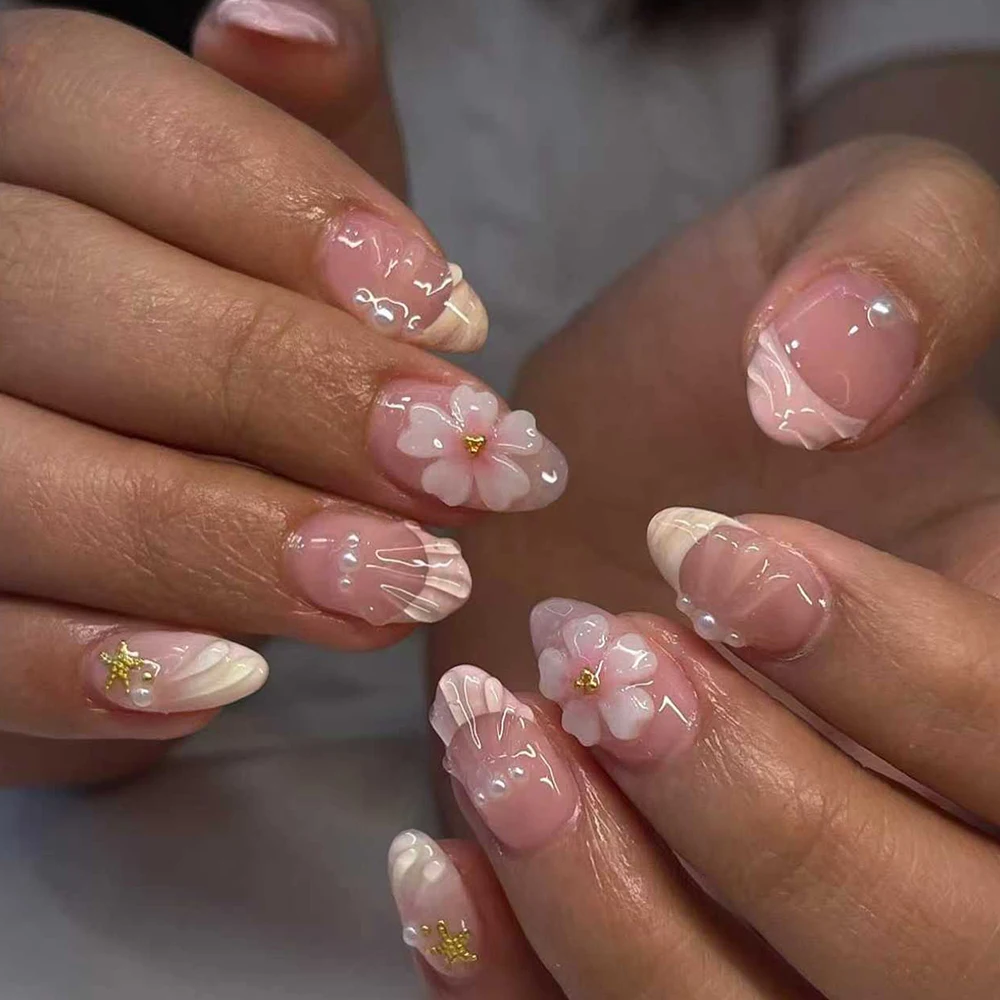 Nail Art French - 24 adet Kısa Oval 3D Jel