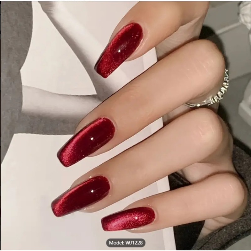 Nail Art Red Cherry - 24 Adet Kırmızı Kedi Gözü Giyen