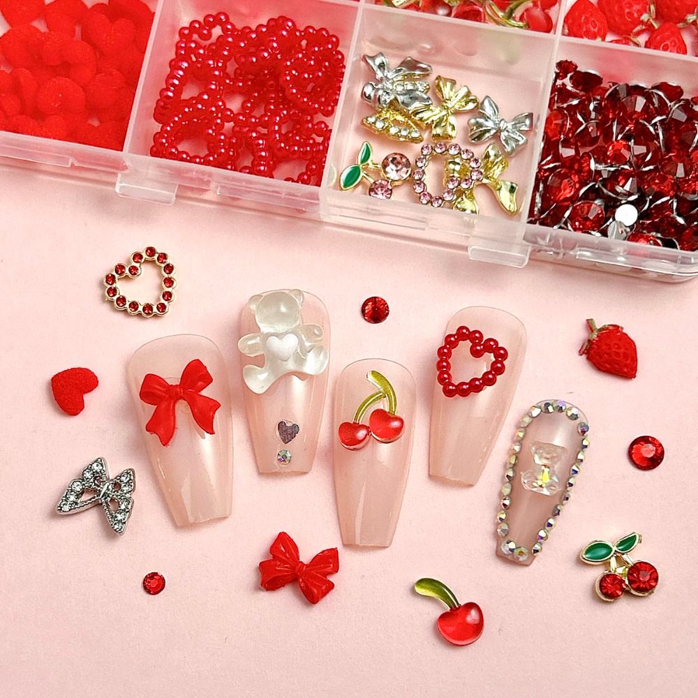 Nail Art Red Cherry - Tatlı Gül Kamelya Kalp 3D Reçine