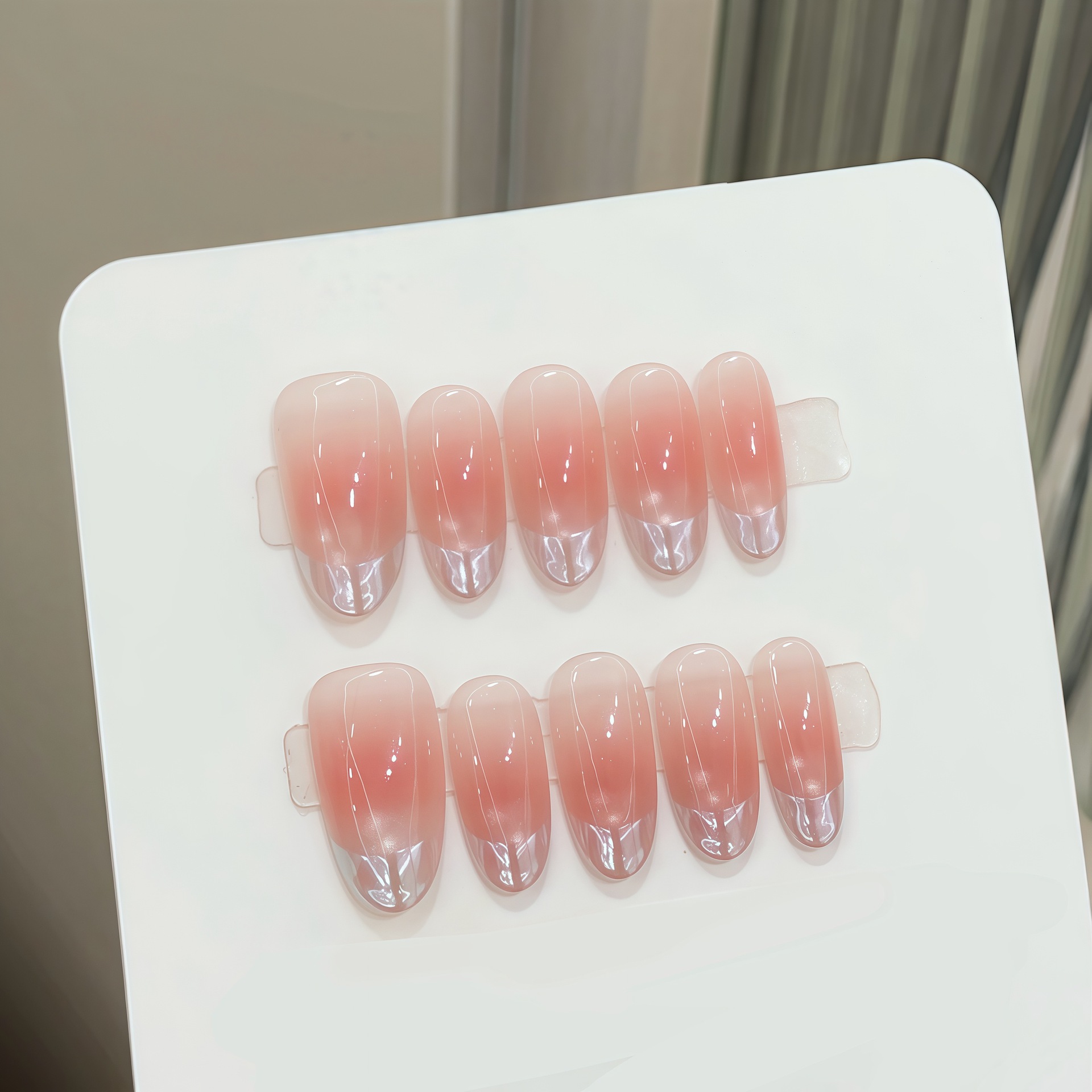 Nail Art French - 10 adet Saf El Yapımı Oval