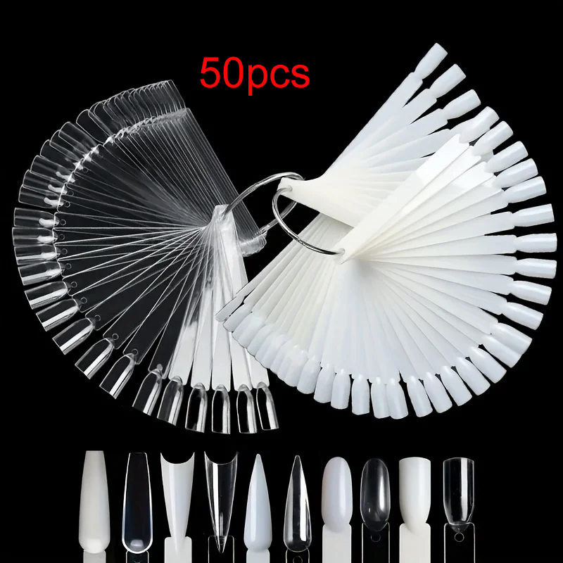 Nail Art Kaki - Halkalı 50 Tırnak Örnek Çubuğu, Şeffaf