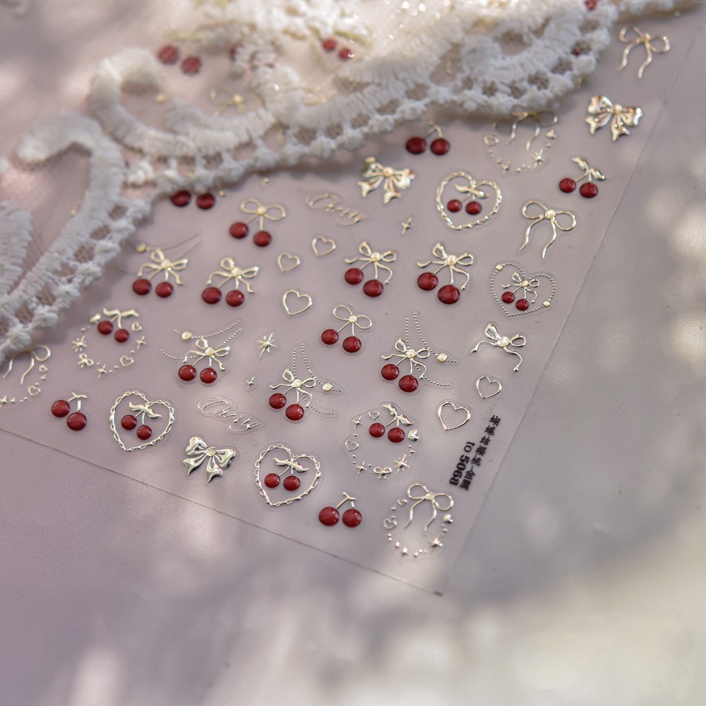 Nail Art Red Cherry - Güzel 5D Tırnak Sanatı Çıkartmaları Fiyonk