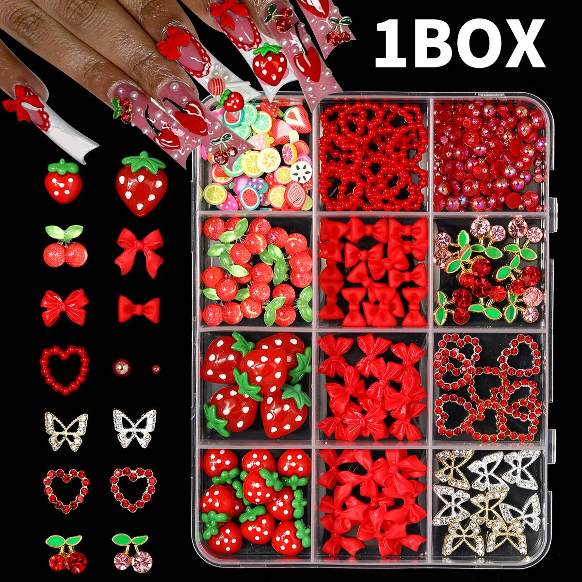 12 izgaralı 3D kırmızı kiraz/f - Nail Art Red Cherry incelemesi ve fiyatı