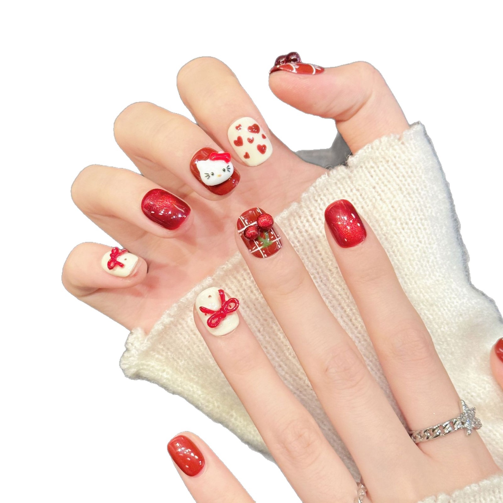 10 Adet El Yapımı Tırnak Süsü  - Nail Art Red Cherry incelemesi ve fiyatı